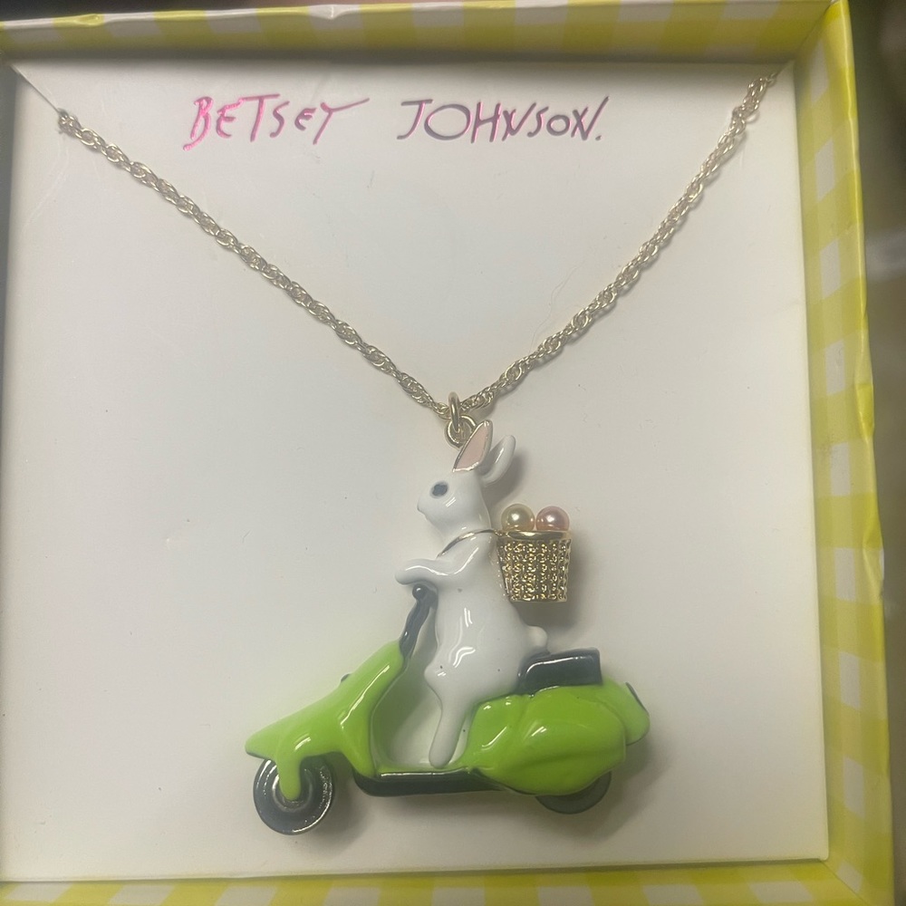 Betsey Johnson Rabbit On A Moped Necklace Easter